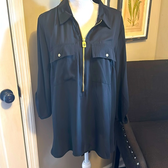 New Michael Kors Hi/Lo sheer black w/ gold accent front zipper with monogram XXL - Picture 3 of 10